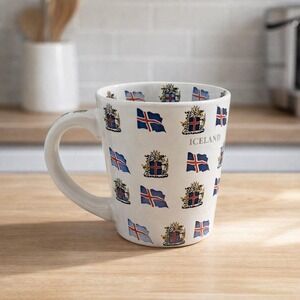 Iceland Porcelain Mug Flags Crests Gold Lettering Souvenir Cup